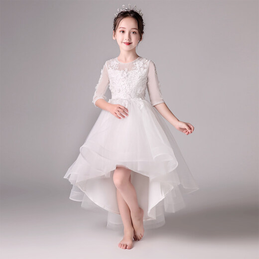 Xiaokayi Nong children's dress princess wedding dress flower girl host evening dress girl birthday piano performance dress spring style white front short back length 120cm