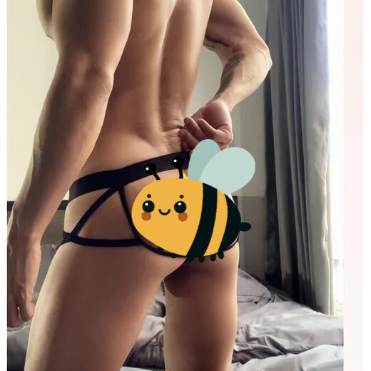 纵趣撩汉gay男士丁字裤情趣性感薄透网纱内裤男同志透明露臀免脱胖次 紫色 100-170斤内穿