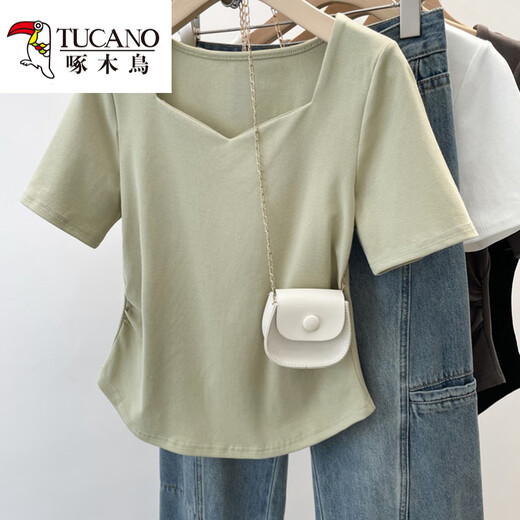 
Woodpecker Large Size Women's Fat mm Summer New Style 2025 Square Collar Irregular Short Sleeve T-shirt Fashion Shoulder Design Top White 13701 3XL Recommended 160-175Jin [Jin equals 0.5 kg]