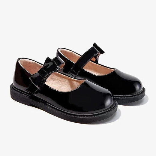 Ershanji 2025 new spring and summer girls performance shoes little girl performance host princess shoes children's leather shoes women's soft sole shoes dress performance shoes black size 32 inner length 19.5cm
