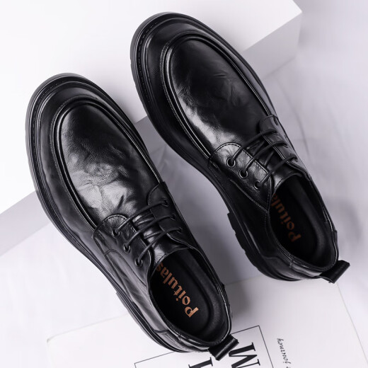 Zapatos de cuero portuleso para hombres de negocios británicos para hombres zapatos informales de negocios bajo zapatos de boda de la suela gruesa baja 9929 Negro 40