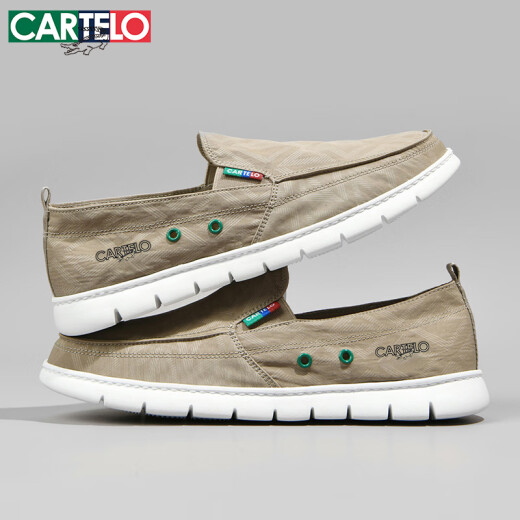 CARTELO men's shoes summer 2025 Korean version of canvas shoes men's breathable and versatile one-foot lazier casual shoes men khaki 41