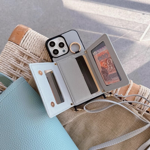 Tongrubi Crossbody Lanyard iPhone16 Strap Mobiltelefonhülle für Apple 15Promax mit Wechselkartenbeutel integriert 14 Diamantring Schnalle Flip Mirror Black Card Bag iPhone16Promax
