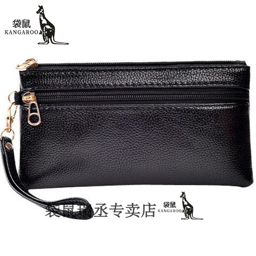Kangaroo Neu einfaches weiches Leder-Hand-Holding-Brieftasche Ladies Langes Großkapazität Wechseln Sie die wichtigste Handy-Tasche vielseitiger Trend in allen Jahreszeiten schwarz jd