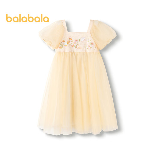 Balabala Girls Skirt Children's Dress 2025 Summer Dress for Toddlers and Toddlers Puff Sleeve National Style Mesh Skirt 208225111027
