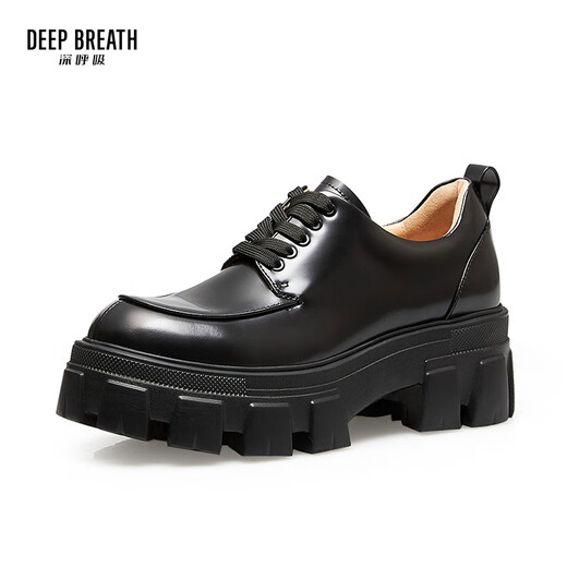 
DEEP BREATH Deep Breath Women's Shoes Cowhide Thick Sole Low Top Strap Gentleman Single Shoes Women's AX13066 Black 35