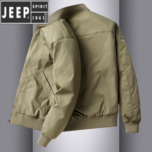 JEEP SPIRITJEEP春秋款男夹克美式休闲工装军旅式外套飞行棒球领中年男装户外 军绿色(加棉款) JEEP9226A M