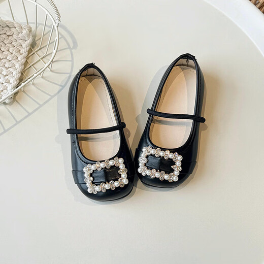 Children's Leather Shoes Children's Leather Shoes 2025 Spring and Autumn New Girls Korean Style Pearl and Rhinestone Princess Shoes Beige / Inner Length 16.3cm 26