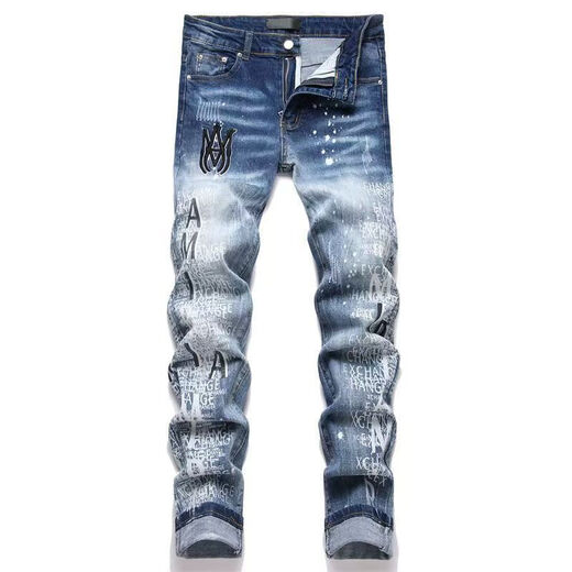 Fadenjue Emil Slim Fit Herren-Jeansbrief Ripped Sticky Leder Patch Slim Fit [hohe Qualität] M724 L 105-125jin [Jin entspricht 0,5 kg]