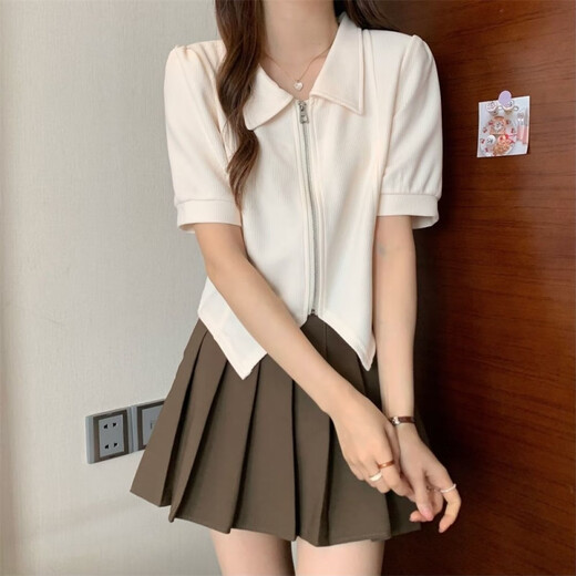 Duoxian Duoxuansuoa Original großer Frauen kurzärmelig für Frauen, die Farben kontrastieren, die französische koreanische Version Fat Girl vielseitiges Hemd bedecken, um Fleisch zu machen, damit sie schwarze Aprikots 9226 L 100-120jin aussieht [Jin gleich 0,5 kg]