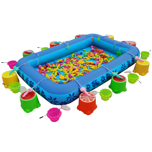 Qiaoyu fishing toys children's pool set square stall thickened inflatable pool kindergarten magnetic fish fishing rod fish 1.5 pool experience set with stool