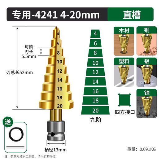 Baolian pagoda drill bit electric wrench special hole opener woodworking ladder steel metal opening step drill expansion tool 4241 straight slot 4-20mm