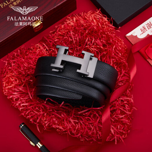 FALAMAONE Men's Leather Band Head Layer Soft Cowhide Light Luxury Men's Valentine's Day Trolley Gives a Boyfriend's Husband's Birthday Gift PD826 Gold [Solid Wood Gift Box] SF Express Air Freight 115cm For other sizes, please note or contact customer service