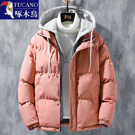 Woodpecker (TUCANO) winter vacation two-piece cotton-padded jacket for men Hong Kong style hooded down-padded jacket for young people plus velvet thickened top men's cotton-padded jacket QCC-A622-GY090-3 Black XL