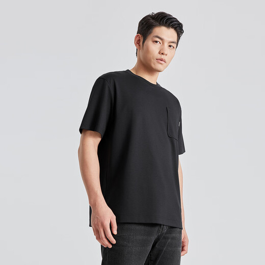 Lilang Waffle Textur kurzärmelig T-Shirt Herren-Lose Version Sommer 2025 Neues Casual Patch-Pocket-Herren-T-Shirt Black (G5XTX3131Y) 2XL 180/96A