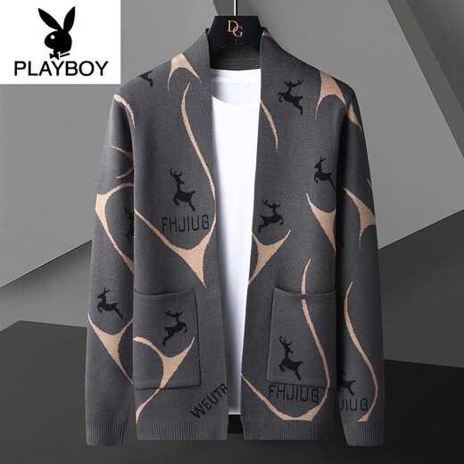 Playboy (Playboy) Chaqueta de cárdigan de punto para hombres suéter de primavera y otoño nuevo tendencia tortuosa y versátil delgada otoñal