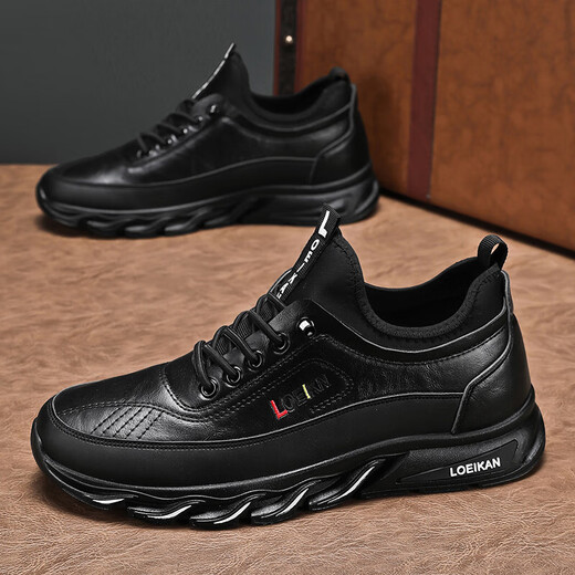 Qiaochao summer large-size men's shoes outdoor mountaineering leather non-slip sports shoes casual men's work labor protection work trendy shoes XP-AC3881 black leather 41
