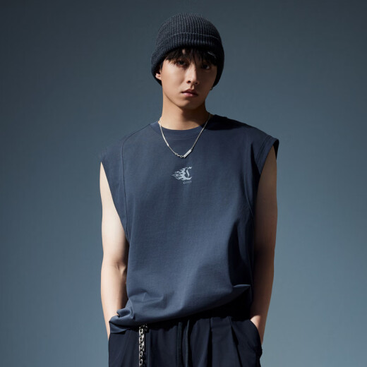 Carbin Flame Logo Letter Vest 25 Summer Simple Fashion and Atmospheric Dark Gray 56 XL /180/52