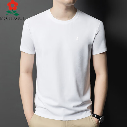 
MONTAGUT 2025 Spring and Autumn (MONTAGUT) short-sleeved T-shirt for men's mulberry silk traceless and non-iron men's T-shirt summer casual KSP-J13576 white L 170 [Suggested 115-130Jin [Jin equals 0.5 kg]]