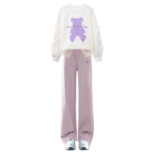 
OVE girls spring suit 2025 new fashionable children's spring and autumn sweatshirt medium and big children's early spring clothes 15188 purple + 4882 white 140 140cm
