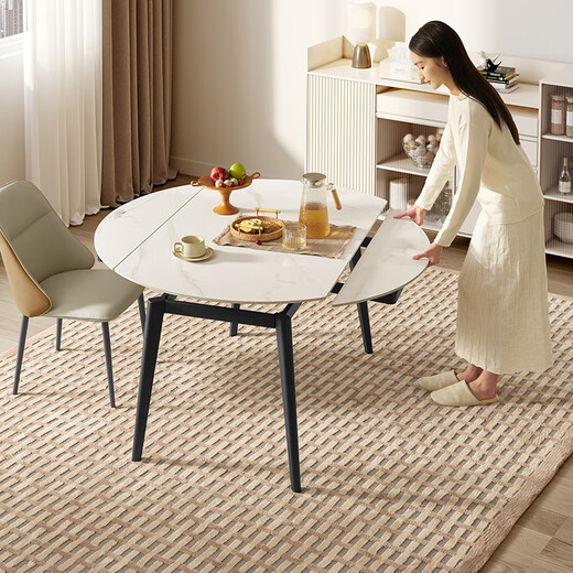 KUKA modern slate dining table and chairs for home square to round retractable round table DS7186T dining table + folded gray chairs *6