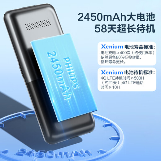Philips (PHILIPS) P510 elderly mobile phone, ultra-long standby, large words, loud, mobile China Unicom Telecom 4G full network connection, straight plate metal body, student-specific feature machine, meteorite black