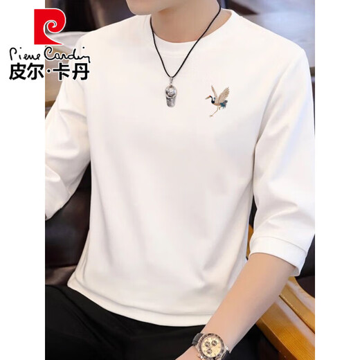 皮尔卡丹（pierre cardin）七分袖t恤五分袖帅气中袖新款男士上衣圆.领宽松体恤古风 宽松七分  黑色 鹤1 L .110-130斤 17084A