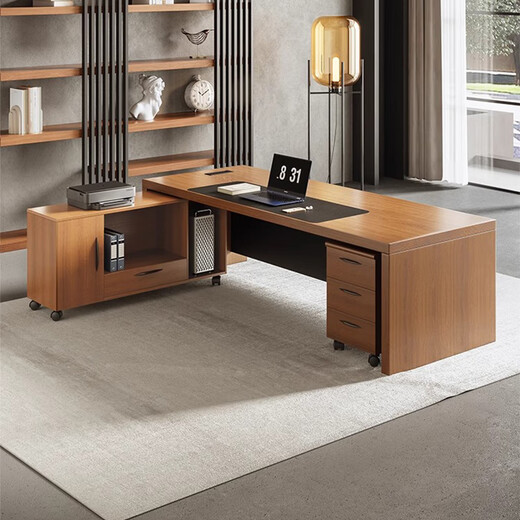 Duke Kingtha Solid Wood Desk Boss Desk and Chair Combination Simple Modern President Desk Easy to Care Executive Desk Office Furniture 1.8 Meter Complete Desk (With Side Table + Movable Cabinet
