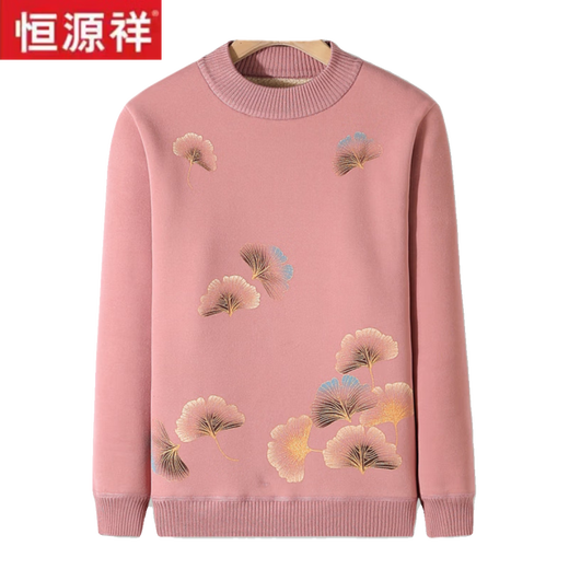 Hengyuanxiang mother's winter clothes plus velvet thickened sweater fashionable and warm inner top middle-aged and elderly women's integrated velvet base shirt set 6629: Camel color 3XL:135-145Jin [Jin equals 0.5 kg]
