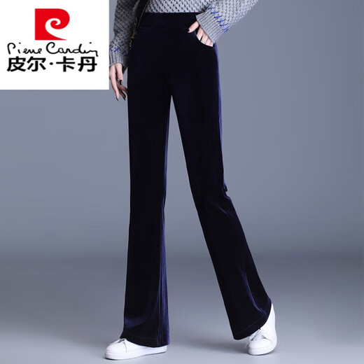 皮尔卡丹丝绒喇叭裤女春秋小个子金丝绒微喇裤显瘦直筒裤高腰长裤子休闲裤 3886 黑色 长裤 +绒款 3XL 135-150斤