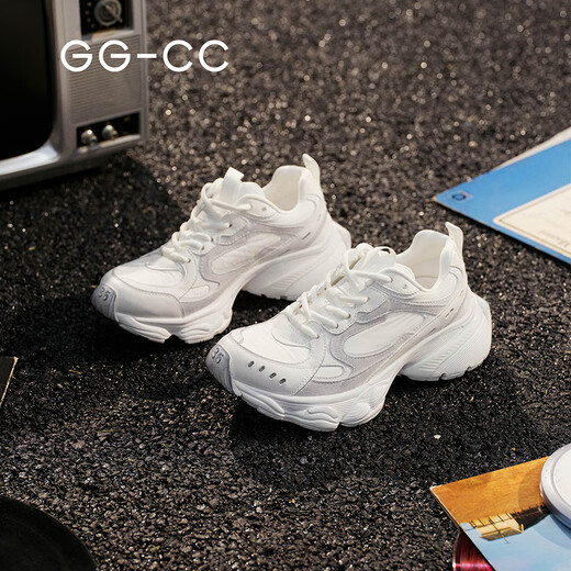 GG-CC【洪流时代】春季新款时尚厚底老爹鞋女做旧运动休闲鞋子G25U9853 米白色 36