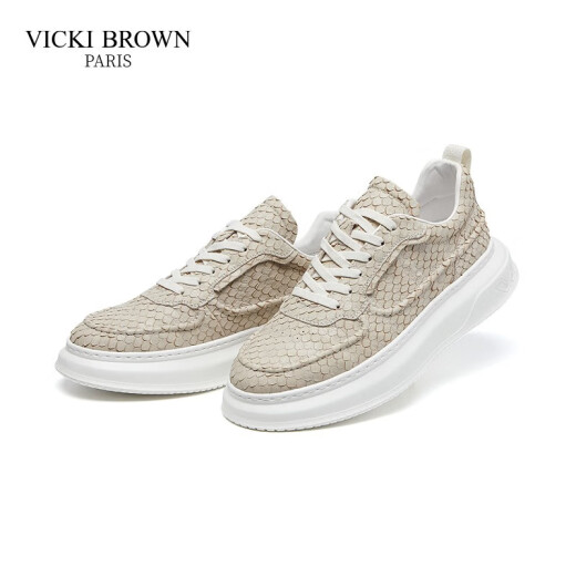 VICKI BROWN法国未毕轻奢男鞋厚底运动鞋高级板鞋男士增高休闲鞋 6167米白42