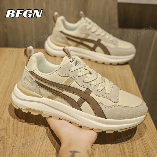 Bfgn Brand Brand Cowhide Мужская обувь 2025 весна и лето новые дышащие ботинки папы мужская повседневная спортивная обувь мужская обувь для повышения роста XT736 песчаное цвет [кожаная поверхность]-высокая мужская обувь 43 Спортивный код