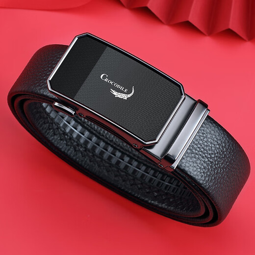 Crocodile shirt fashionable youth front layer cowhide belt men's automatic buckle belt birthday gift boy T3889 black
