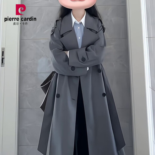 Pierre Cardin Gray Windbreaker Jacket Women's Mid-Length 2024 Early Spring Autumn New Korean Style Small High-end Super Nice-looking Coat Gray M 111-130Jin Jin equals 0.5 kg