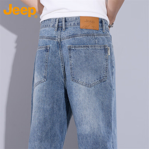 Jeep (JEEP) men's summer new straight-leg casual pants men's loose wide-leg pants stretch pants light blue 33
