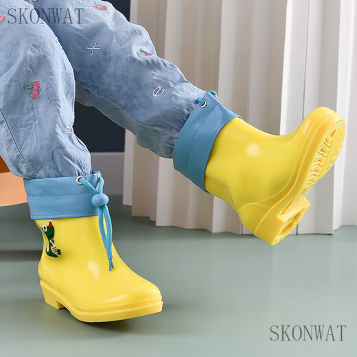SKONWAT儿童雨鞋男女款20年新款防滑加绒上学男女童幼儿园雨靴宝宝水鞋 蓝色中筒不加绒恐龙【按内长下单 适合脚长18厘米的脚【31码】