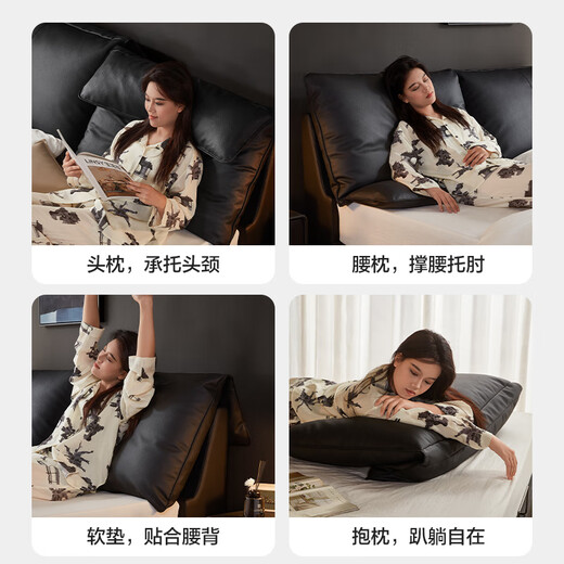 Lin's home leather bed can be folded and packed with a large bedside bed, cowhide soft bag 1m 8 ribs double bed PC835 black tea floor bed 1.8*2m