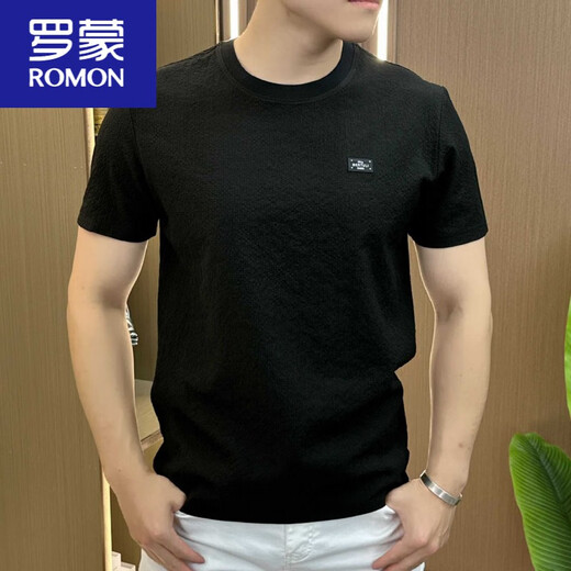 Romon Designer Summer Ice Silk Texture brodé de cou rond à manche à manches courtes pour hommes à manches courtes à la mode polyvalente et confortable nouveau produit 1105 blanc M 80-105Jin [Jin est égal à 0,5 kg]