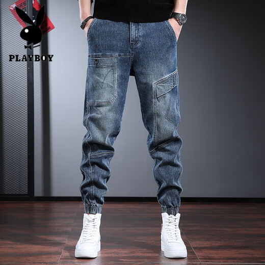 Playboy (Playboy) Workwear Jeans Marca de moda Harem Pants Spring y Autumn Blue Retro Washing Men's Pants Handsome Tendencia negra un peso regular de 3xl 181200Jin [Jin iguala 0.5 kg]
