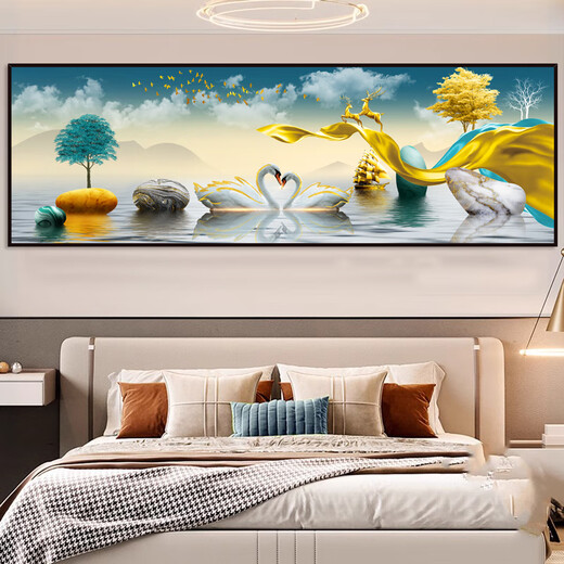 CLCEY沙发背后装饰画 卧室床头画贴画自粘装饰画酒店宾馆民宿客厅沙发 福鹿金山-TH-1392 1号宽90cmx高30cm 打印边框 自