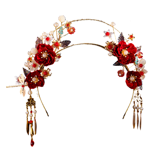 Yage Bridal Headwear New Chinese Style Hairband Set Ancient Style Hanfu Hair Accessories Complete Set 2024 New Women's Xiuhe Clothing Accessories Red Hairband