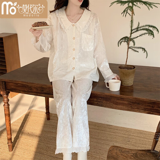 莫代尔金丝绒睡衣女秋季女款2025新款长袖长裤甜美公主风花边春秋款冬季 SMSD-9925 M (建议80-100斤)