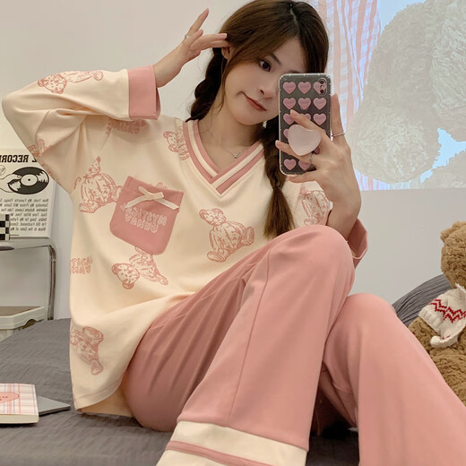 Pijama modal para mujeres en primavera y otoño, pantalones largos coreanos, trajes de dibujos animados para ropa para al aire libre de verano