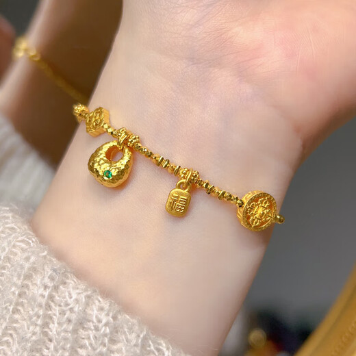 昂隆黄金999金坨坨碎金子手链女足金蹦迪珠手串520情人节礼物送女友 黄金金坨坨手链  约10.63克