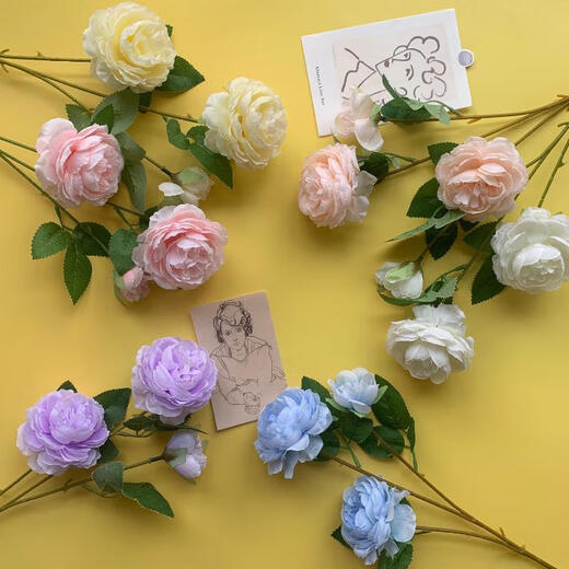 Simulated 3-head peony wedding flower arrangement rose sea wedding arrangement fake Brazilian roses arranged on the ground to lead silk flowers caramel color