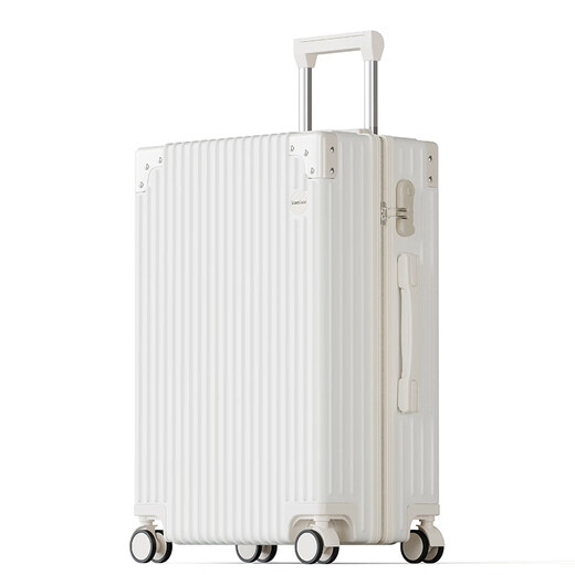 Vandia 26-inch suitcase multi-functional luggage trolley case student large capacity travel code box luggage cup holder white