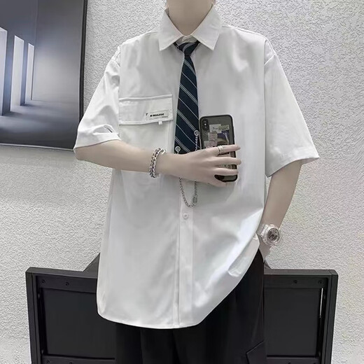 摘星少年DK制服全套夏季白衬衫男女学生学院风jk短袖衬衣宽松大码班服套装 白色短袖衬衫+西裤 送同款领带 XL