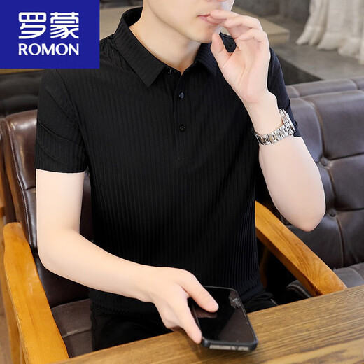 罗蒙（ROMON）白色冰丝短袖t恤男夏季薄款潮流修身半袖体恤休闲纯色带领polo.衫 1365白色 XL (约115~135斤可穿)