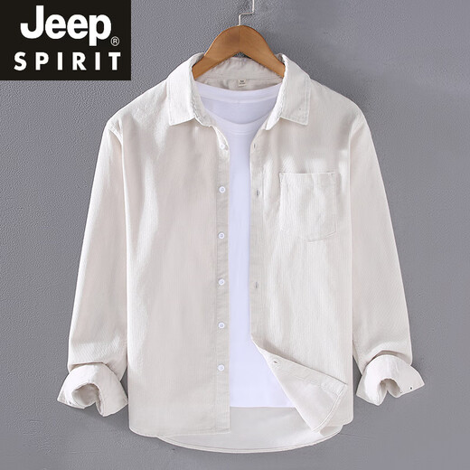 JEEP SPIRIT春夏灯芯绒衬衫男长袖纯棉宽松薄款日系条绒高级感白休闲衬衣外套 姜黄色【9716】 3XL